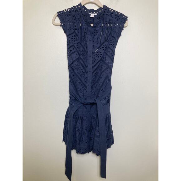 Christy Lynn Navy Sleeveless Drop Waist Eyelet Dress Ties at the Waist Sz M - Picture 1 of 2